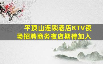平顶山连锁老店KTV夜场招聘商务夜店期待加入